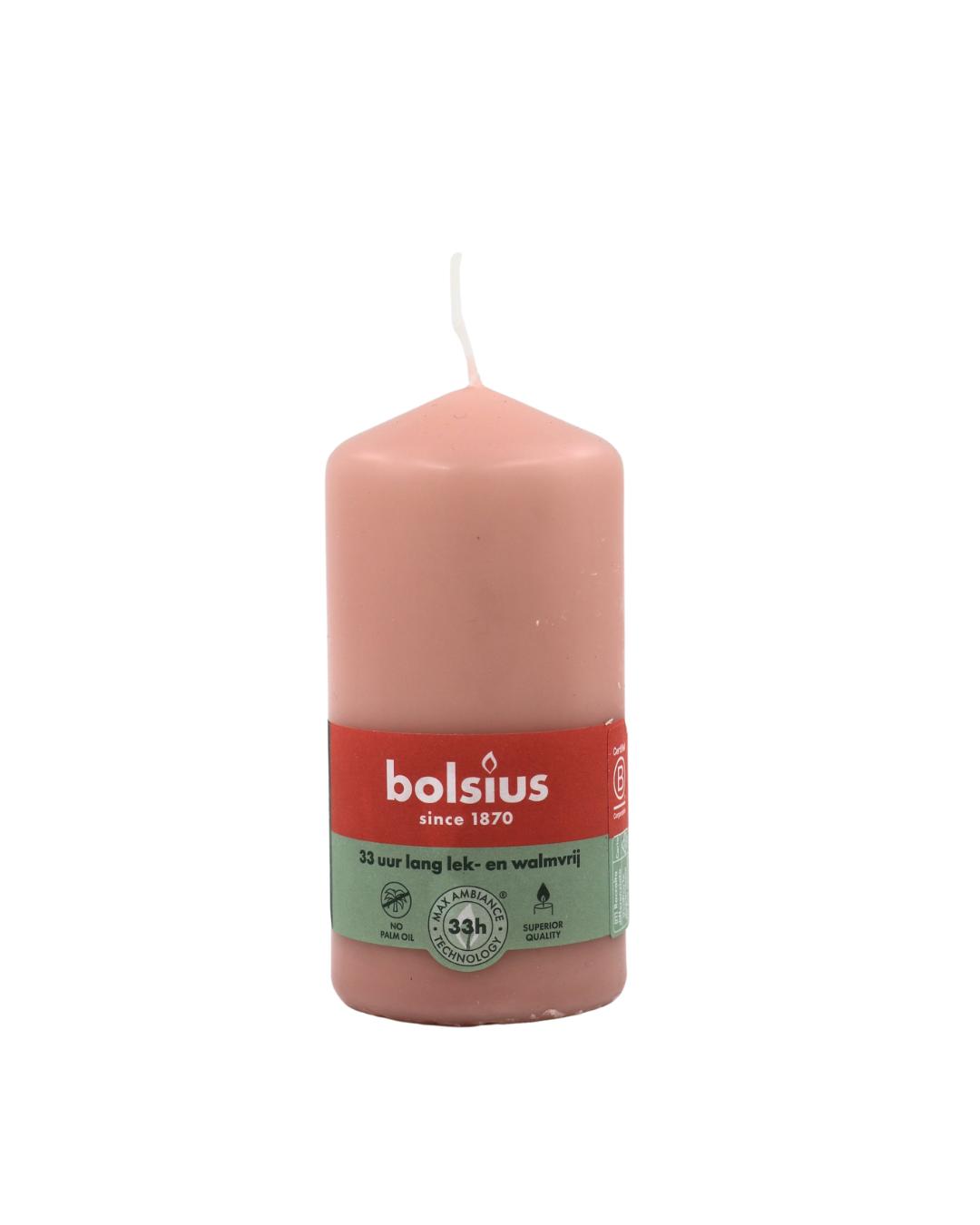 Bolsius valcová sviečka Pillar Misty Pink 33h