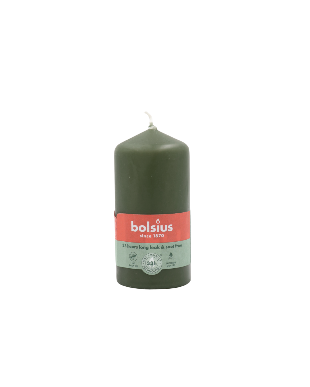 Bolsius valcová sviečka Pillar Fresh Olive 33h
