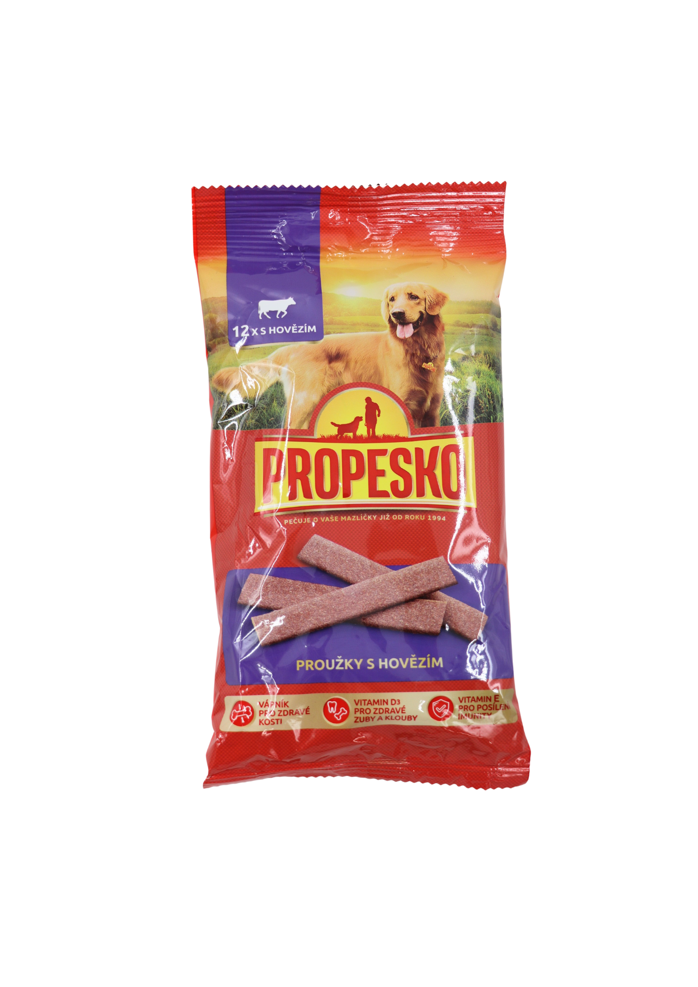 Propesko snack pre psov mäsové hovädzie pásiky 12ks/120g
