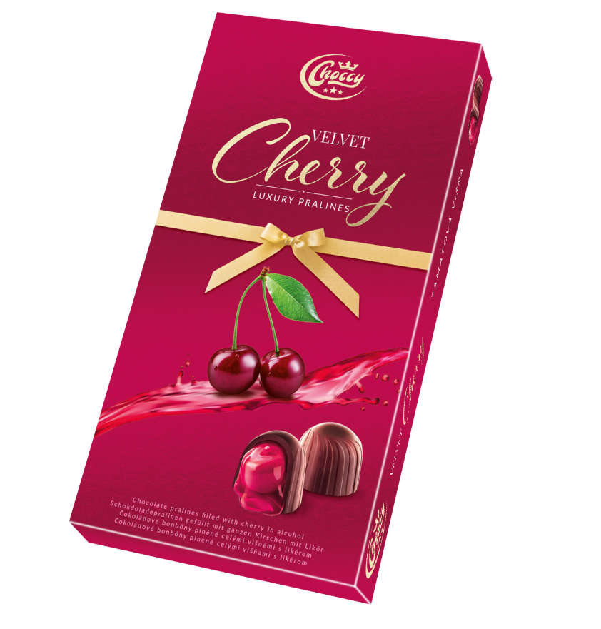 Choccy VELVET CHERRY višňa v čokoláde 98g 16ks/kartón