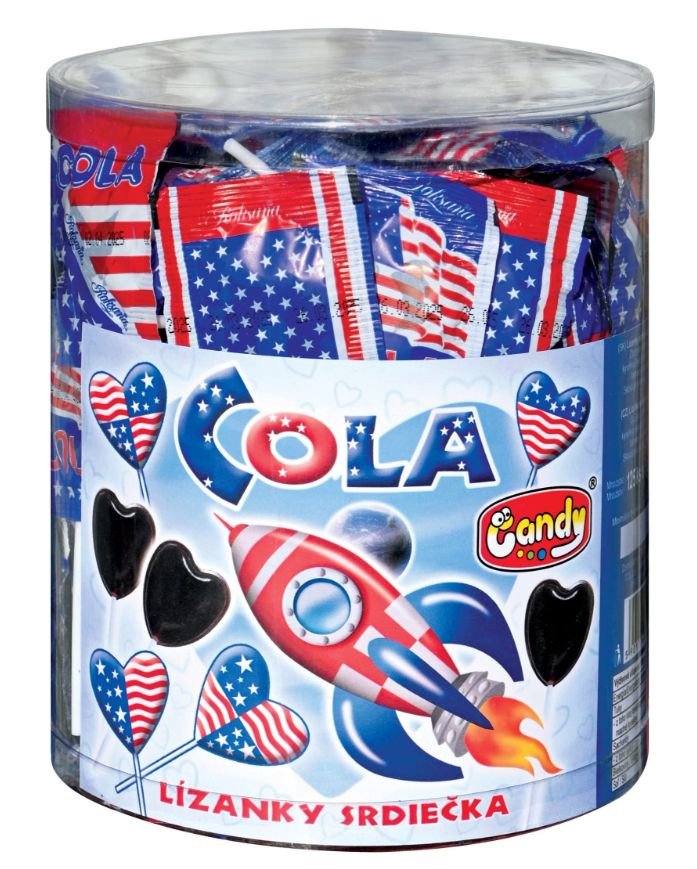 Lízanka srdiečko COLA 8g krabička 125ks (125x6=750ks/kartón)