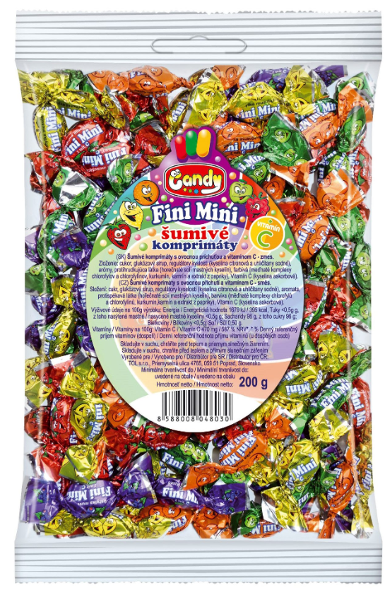 CANDY -FINI MINI ŠUMIVÉ KOMPRIMÁTY s vitamínom C 200g